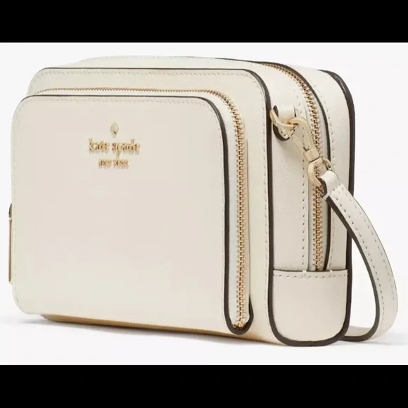 NWOT Kate Spade Stacie Dual Zip Crossbody Bag White Leather Meringue Purse🤍 - Picture 3 of 5